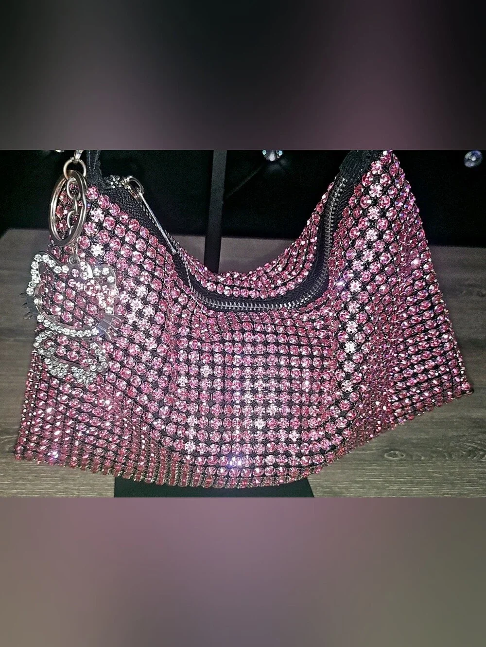 Urban Expressions Pink Rhinestone Purse W/ Hello Kitty Blinged out Keychain